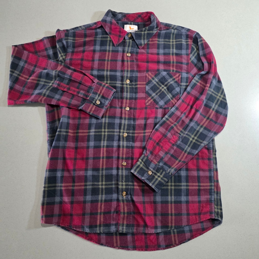 Field & Stream Mens Flannel Button Up Shirt Red Black Plaid Large